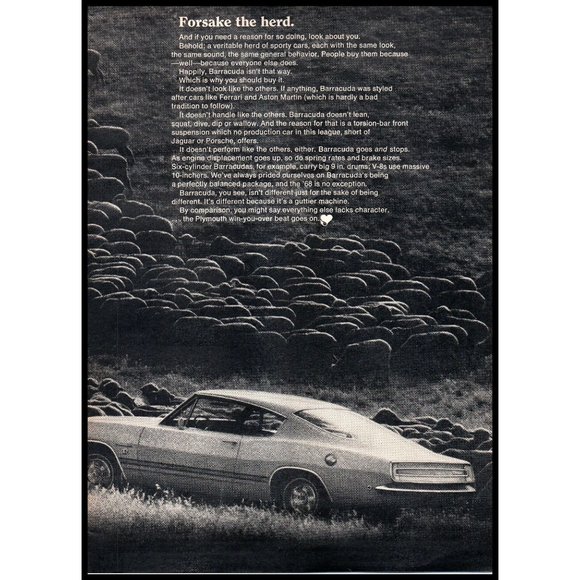 1968 Plymouth Barracuda Fastback 2 Page Vintage Print Ad Sheep Herd Wall Art - Picture 3 of 3